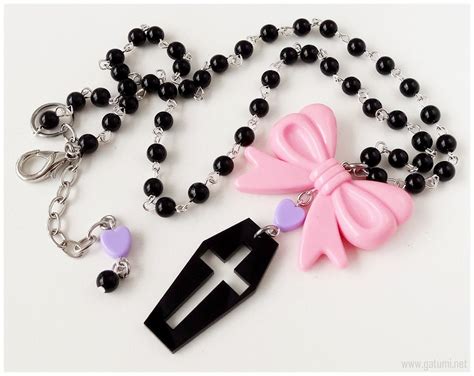 Pastel Goth Coffin Necklace Black Purple And Pink Beaded By Gatumi