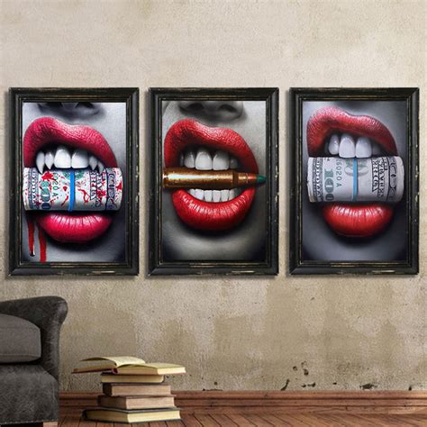 Buy Wangart Poster Art Sexy Red Lip Money Bite Bullet