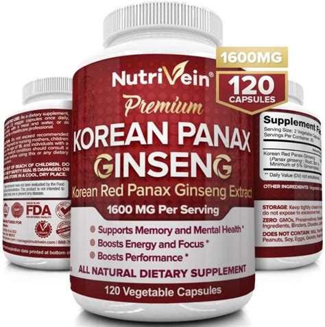 Nutrivein Pure Korean Red Panax Ginseng 1600mg 120 Capsules Zenith Mart