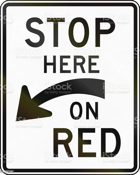 United States Mutcd Regulatory Road Sign Stop Here On Red Stock