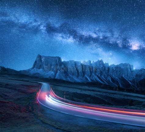 Milky Way Over Mountain Road At Night In Summer Stock Photo Image Of