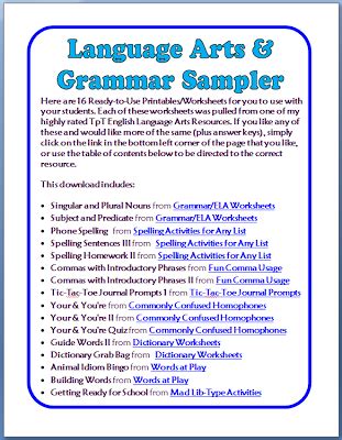 The quality of your printable language arts worksheet will be pristine with the pdf version of the worksheet. FREE Grammar & Language Arts Worksheets - 16 Printable Pages - Minds in Bloom