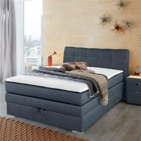 Designer bett mit bettkasten elsa samt stoff polsterbett lattenrost doppelbett stauraum holzfuss schwarz grau 180 in 2020 bett mit bettkasten designer bett haus deko. Boxspringbett Amelie 140 in graublau mit Bettkasten Topper ...