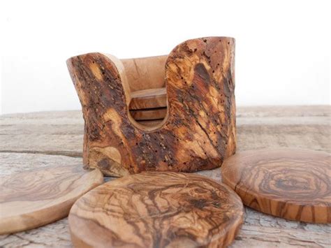 Olive Wood Rustic Coasters Set Natural Edges Branch Rustic Etsy