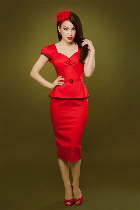 Pin Up Rockabilly Red Peplum Dress By Hola Chica Clothing Efinds2013