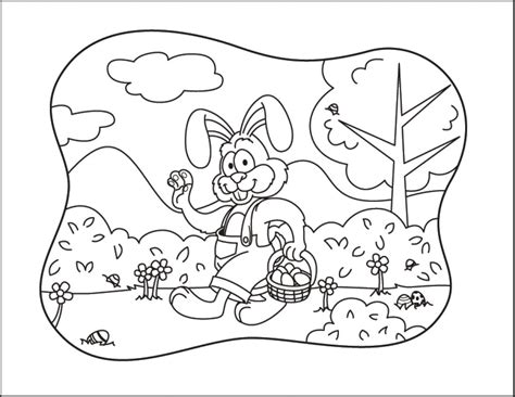 Coloring & Activity Pages: Easter Bunny Waving & Holding an Easter