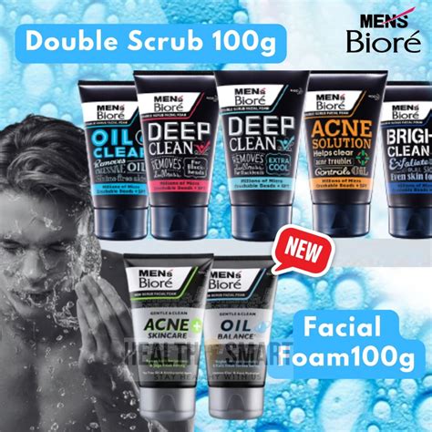Biore Men Double Scrub Facial Foam Oil Balance Acne Bright Clean