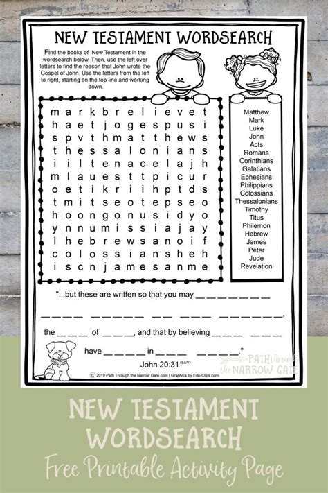 Books Of New Testament Wordsearch Bible Activities For Kids Sunday