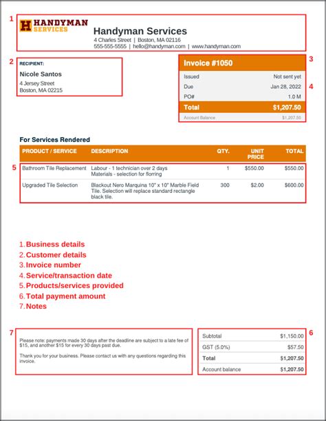 Free Handyman Invoice Template Edit And Download Jobber