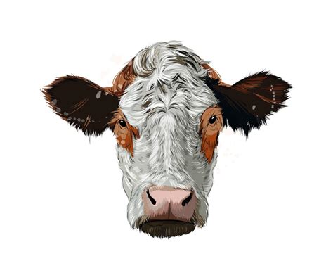 Brown Cow Head Portrait From A Splash Of Watercolor Colored Drawing