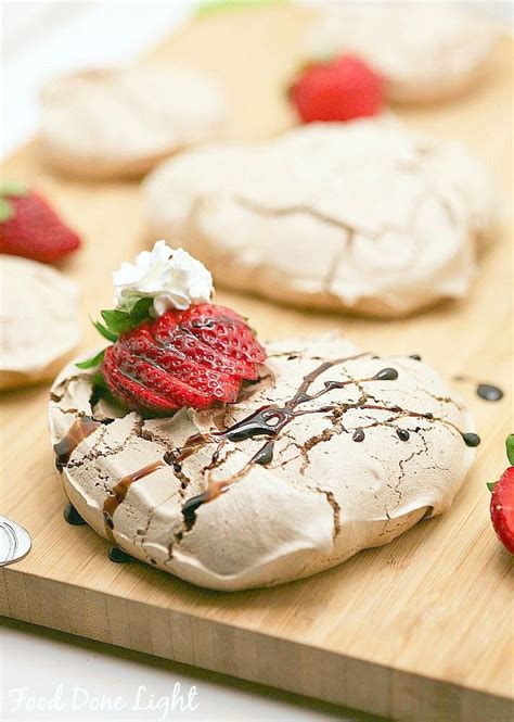 A healthy and low fat chocolate cake recipe that tastes so sinful you will never believe it! Dark Chocolate Pavlovas with Red Wine Soaked Strawberries ...