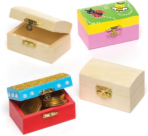 Baker Ross Mini Wooden Jewellery Box Treasure Chests Creative Arts And