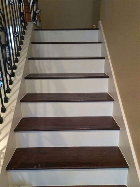 Then work your way back to the wall. Wood on stairs with white Risers | White stair risers ...
