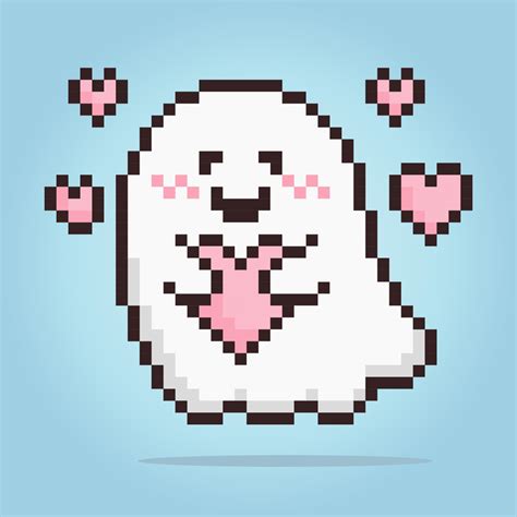 8 Bit Pixel Ghost Cute Flying Ghost Hugging A Love In Vector