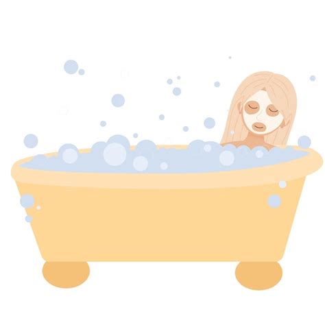 premium vector relaxed woman lying at bath tub with face mask and bubbles foam woman taking a