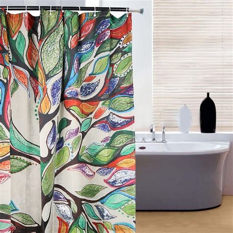 Butterfly Tree Bathroom Waterproof Fabric Shower Curtain With 12 Hooks