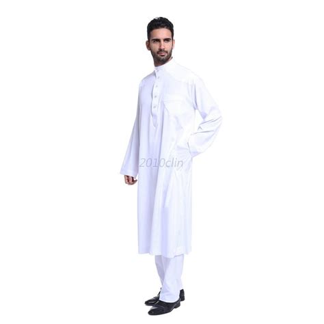 Saudi Thobe Men Galabeya Thoub Abaya Robe Dishdasha Arabic Kaftan Muslim Dress Ebay