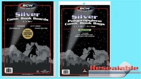 10 Bcw Silver Resealable Comic Book Bags And Backing Boards Clear Plastic