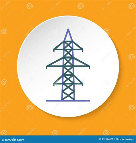 Power Line Transmission Tower Icon In Flat Style On Round Button Stock