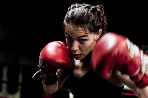 Rod Mclean Photography Female Boxer Boxing With Red Gloves By Sports Photographer Rod Mclean
