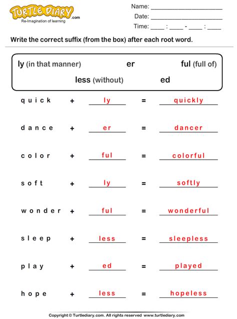 Preschool worksheets and online activities. Combining Root Word and Suffix Worksheet - Turtle Diary
