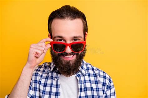 Close Up Portrait Of His He Nice Attractive Trendy Confident Cheerful Cheery Friendly Bearded