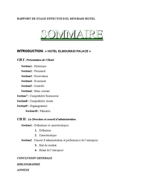 Exemple De Rapport De Stage Sommaire Exemple De Groupes