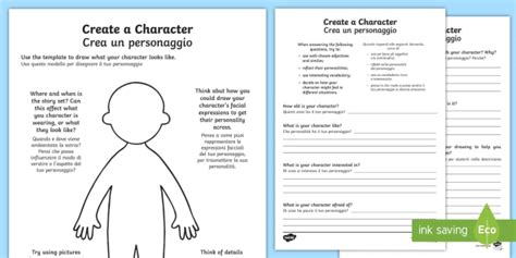 Creating A Character Worksheets Englishitalian Creating A Character