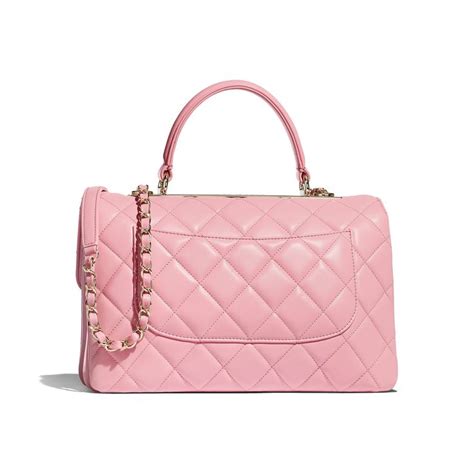 Lambskin And Gold Tone Metal Pink Flap Bag With Top Handle Chanel