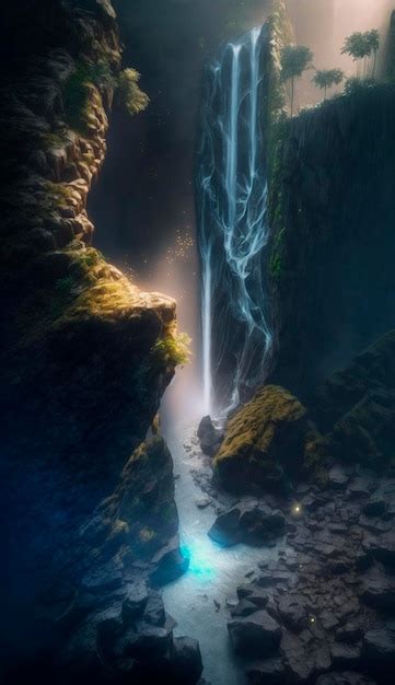 Premium Photo Mystical Magical Waterfall In The Mountains