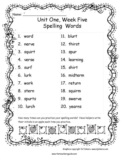 5th Grade Spelling Worksheets Printable