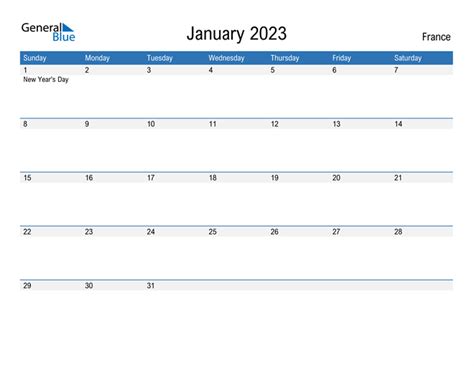 January 2023 Calendar With France Holidays