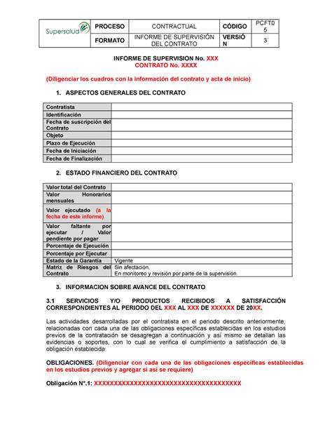 Pcft05 Informe De Supervision 5 Formato Informe De SupervisiÓn Del