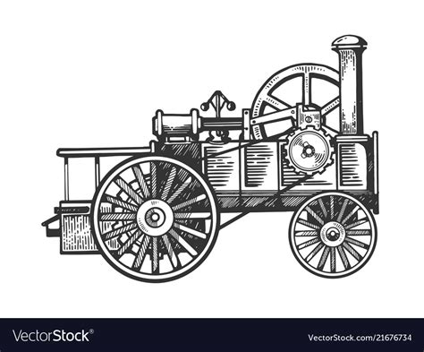 Steam Engine Tractor Engraving Royalty Free Vector Image