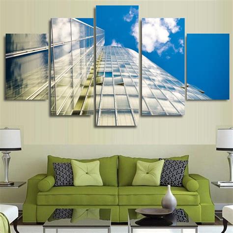 Wall Art Modular Poster Home Decor 5 Panels High Building Sky View Hd