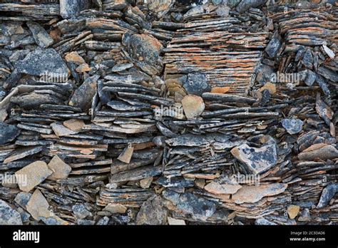 Close Up Of Shattered Sedimentary Rock Slate Shale Fractured Along