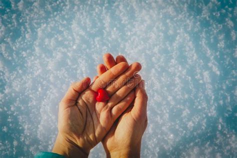 Hands Holding Heart In Winter Nature Giving Love Stock Image Image