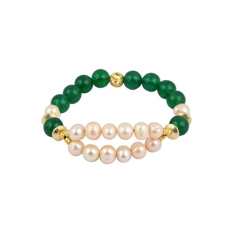 Buy Pearlz Ocean Freshwater Pearl And Green Jade Stretchable Bracelet