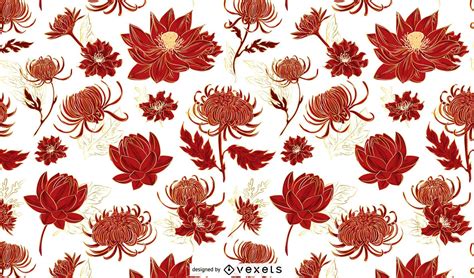 Red Chinese Flowers Pattern Design Vector Download