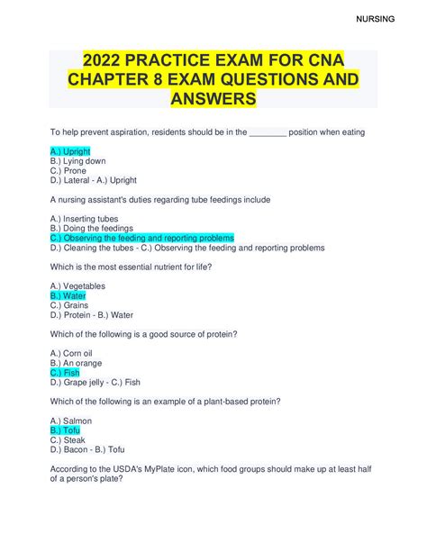 2022 Practice Exam For Cna Chapter 8 Exam Questions And Answers