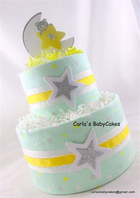 Baby Diaper Cake Moon And Stars Diaper Cake Neutral Diaper Etsy
