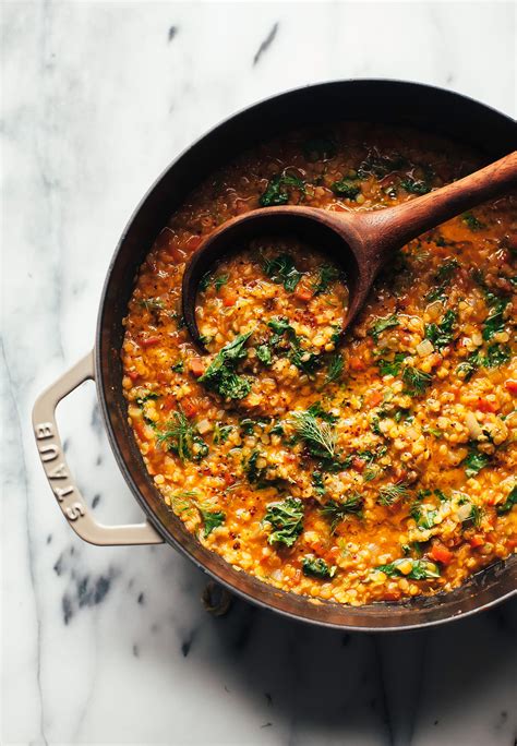Quick Smoky Red Lentil Stew With Greens Vegan The First Mess