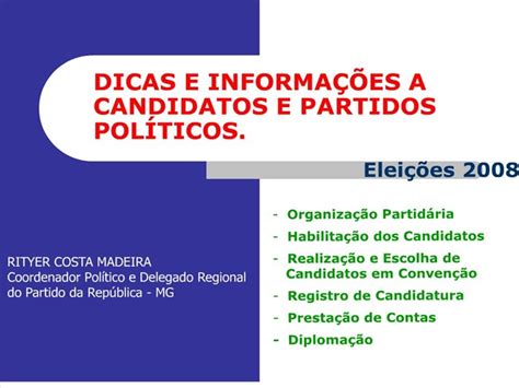Ppt Dicas E Informa Es A Candidatos E Partidos Pol Ticos Powerpoint Presentation Id