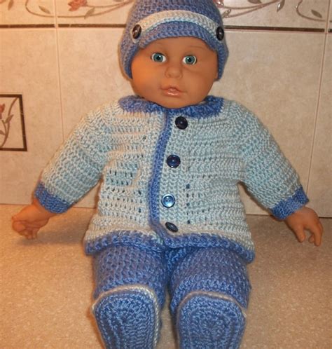 Crochet Baby Boy Sweater Set With Leggings And Booties Layette