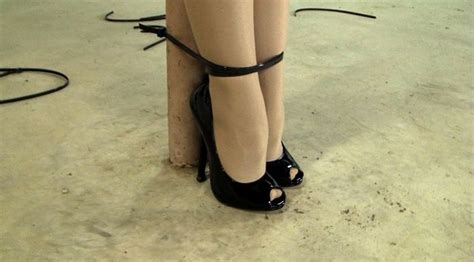 Pole Tied Standing In Open Toe Stilettos Shoes Character Shoes
