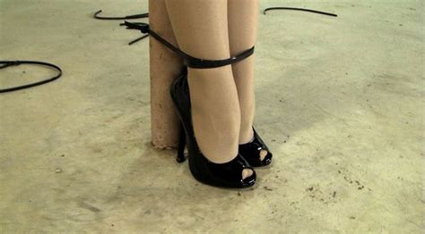 Pole Tied Standing In Open Toe Stilettos