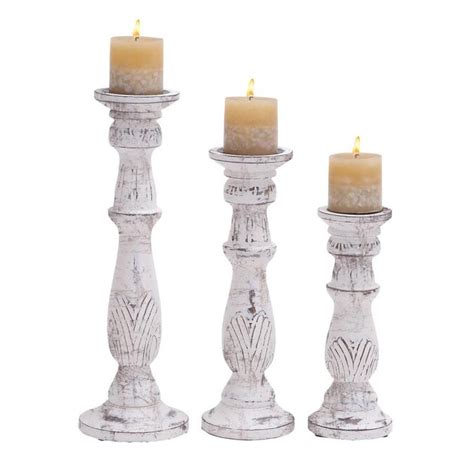 Grayson Lane Turned Column White Wood Candlesticks Set Of 3 In The