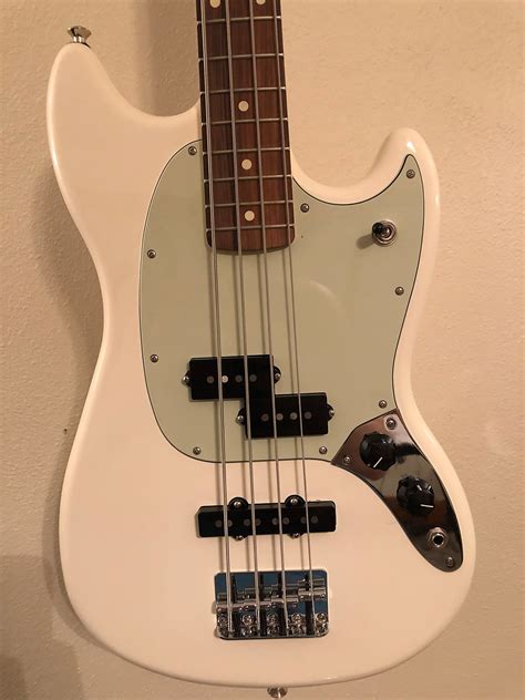 Fender Mustang Pj Bass Short Scale Olympic White 2018 Ohsc Reverb