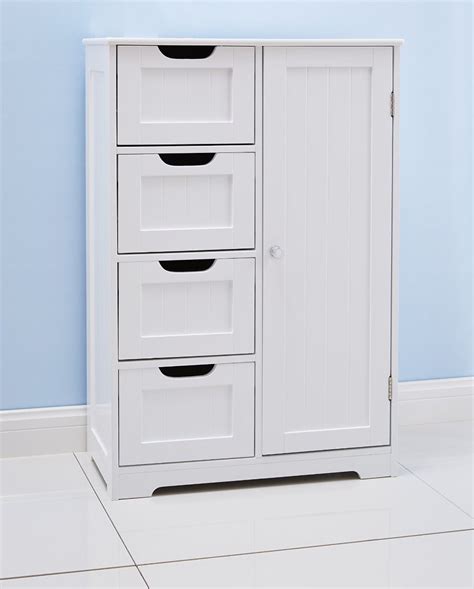 It features an open upper shelf to. White Bathroom Floor Cabinet. Freestanding With 4 Drawers ...