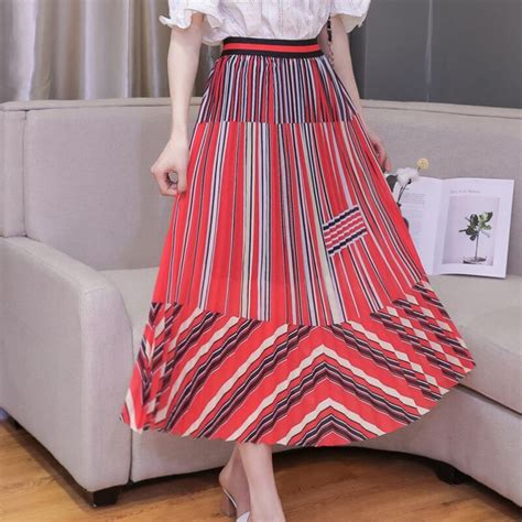 2018 New Summer Fashion Vintage Plaid Print Party Maxi Skirt Slim High Waist Beach Long Pleated